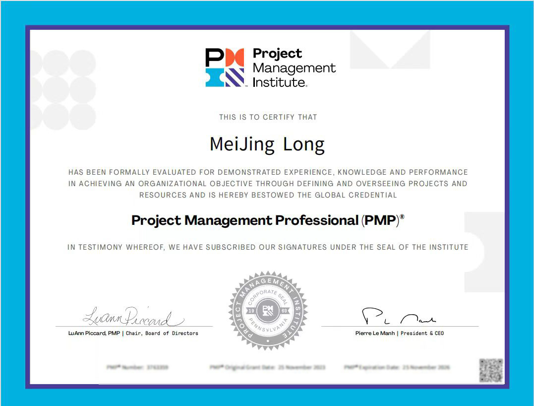 新葡亰8883ent又一同事荣获PMP证书，助力提升项目管理水平(图1)